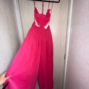 Pink Halter Top Jumpsuit With Pockets